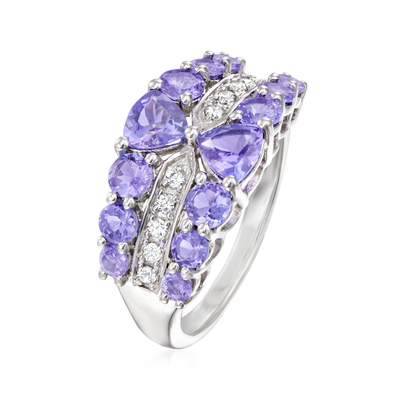 1.25 Carat 4 Prong Ovate Natural  Tanzanite And Accent White CZ Sterling Silver Ring