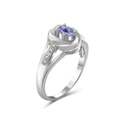 1.25 Carat 4 Prong Ovate Natural  Tanzanite And Accent White CZ Sterling Silver Ring