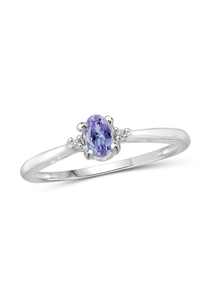 Gem Stone King 0.18 Ct Blue Tanzanite 925 Sterling Silver Ring with 10K Yellow Gold Prongs Ring