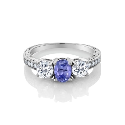 Tanzanite &amp; White Lab-Created Sapphire Boxed Set Sterling Silver