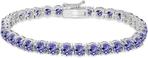 24.70 CTW Natural Tanzanite And CZ Bracelet In 14K Solid White Gold