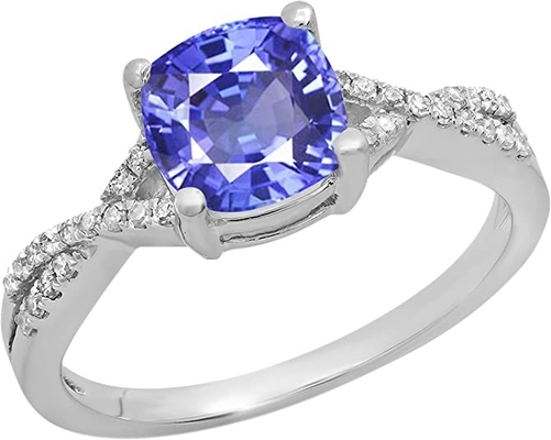 1.5 Carat Natural Tanzanite Engagement Ring In18K White Gold Plating Over Silver