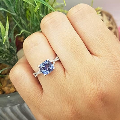1.5 Carat Natural Tanzanite Engagement Ring In18K White Gold Plating Over Silver