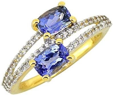 Shop LC Women Platinum Yellow Gold Blue Tanzanite Birthstone Zircon Ring Size 8 Gifts