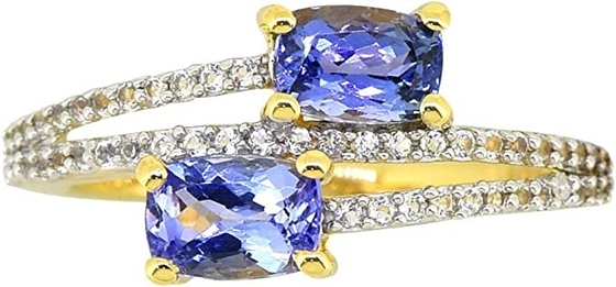 Shop LC Women Platinum Yellow Gold Blue Tanzanite Birthstone Zircon Ring Size 8 Gifts