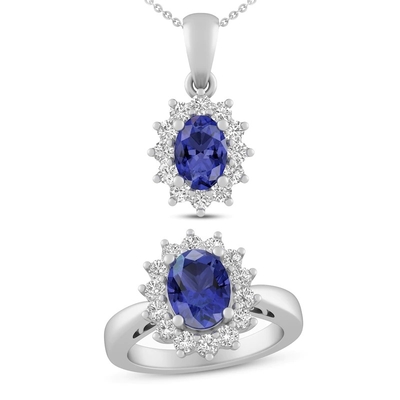 Tanzanite &amp; White Lab-Created Sapphire Boxed Set Sterling Silver