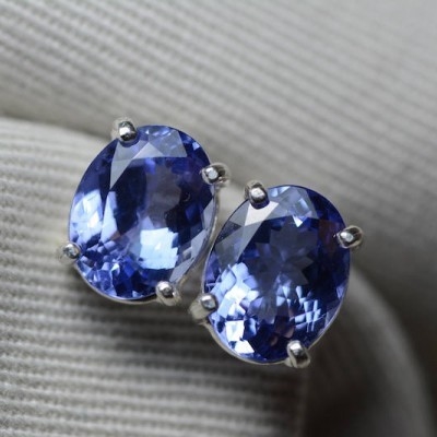 Three Tanzanite Boxed  Wedding Ring With White 925 Set Sterling Silver