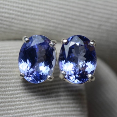 Three Tanzanite Boxed  Wedding Ring With White 925 Set Sterling Silver