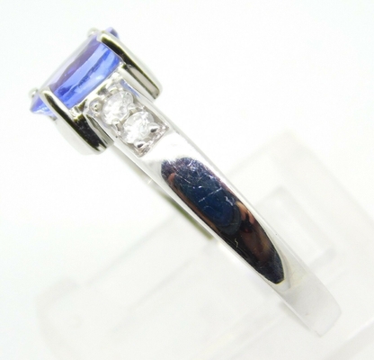 14k White Gold Oval Genuine Natural Tanzanite Ring with CZ