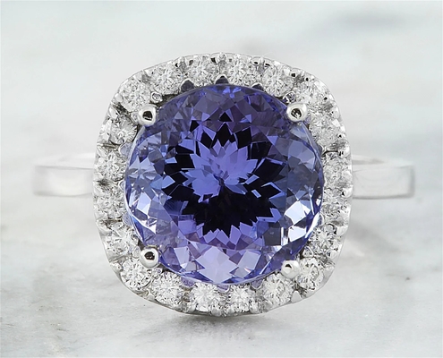 6.02 CTW Natural Blue Tanzanite Ring 18K Solid White Gold