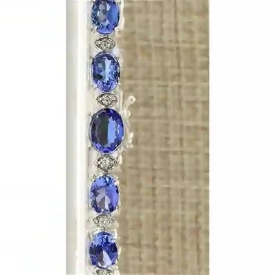 11.80 CTW Natural Tanzanite And CZ Bracelet In 14k Solid White Gold