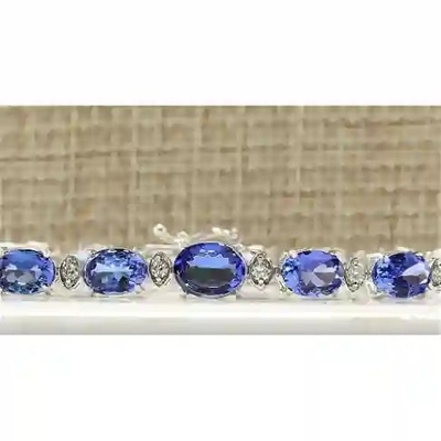 11.80 CTW Natural Tanzanite And CZ Bracelet In 14k Solid White Gold