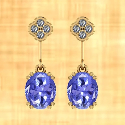 7.82 CTW Natural Tanzanite And CZ Earrings 14K Solid Yellow Gold
