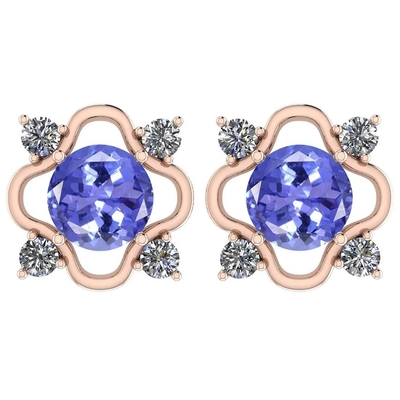 1.57 Ctw I2/I3 Natural Tanzanite And 14K Rose Gold Earrings