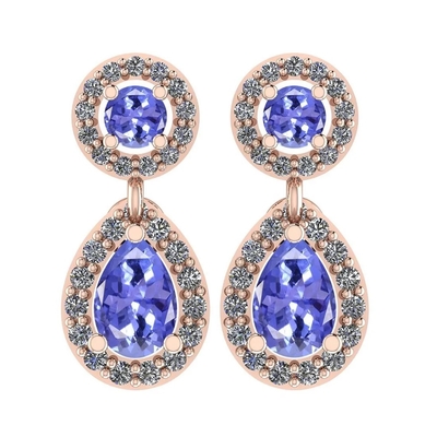 1.57 Ctw I2/I3 Natural Tanzanite And 14K Rose Gold Earrings