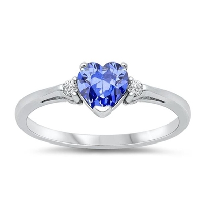 Gem Stone King 1.05 Ct 7x5mm Oval Tanzanite White Created Sapphire 925 Silver Ring