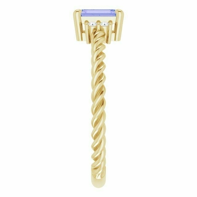 Tanzanite 0.06CTW Rope Engagement Ring In 14K Yellow Gold