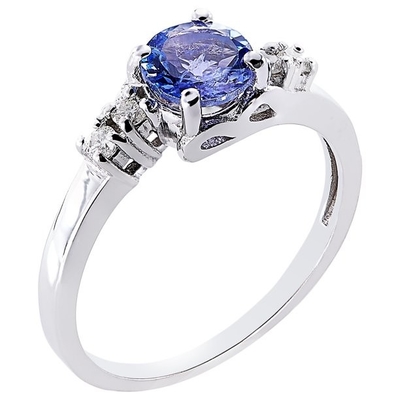 0.75ct Round Purple Tanzanite And CZ Cluster Ring 14K White Gold