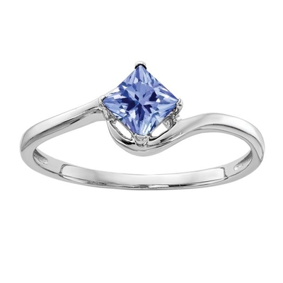 4mm Princess Cut Natural Tanzanite Engagement Ring 14k White Gold