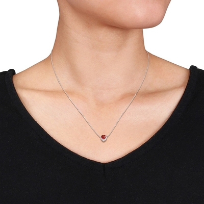 Natural Garnet Ruby Necklace 1/15 ct tw CZ 14K Two Tone Gold
