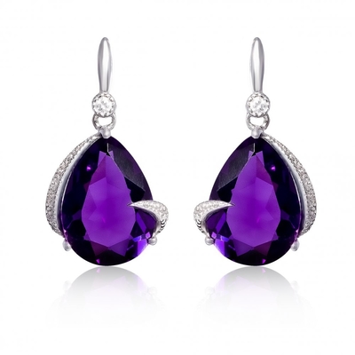 Jewellery Mythos Claw Amethyst Silver Drop Earrings For Women