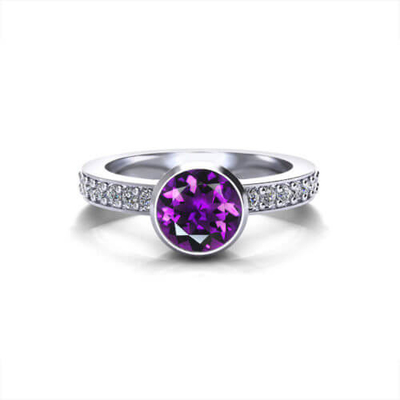 Amethyst and Created White Sapphire Ring With 925  Sterling Silver