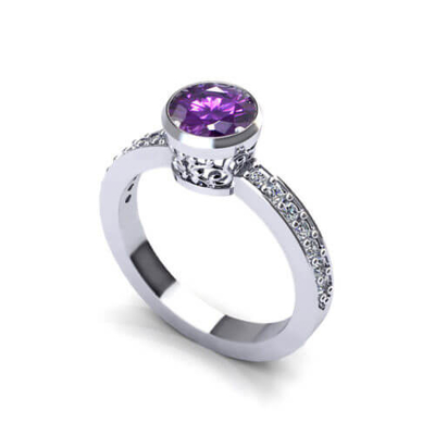 Amethyst Filigree Ring    Slightly Stones  With 4K White Gold, Amethyst .20cttw