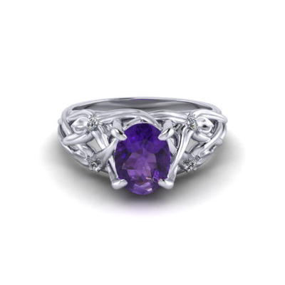 Amethyst Filigree Ring    Slightly Stones  With 4K White Gold, Amethyst .20cttw