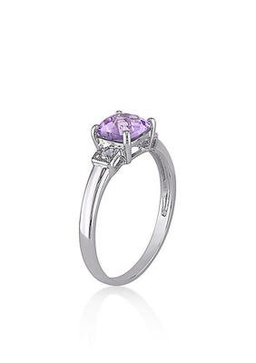 Oval Cut Amethyst and Created White Sapphire 3-Stone Ring in Sterling Silver