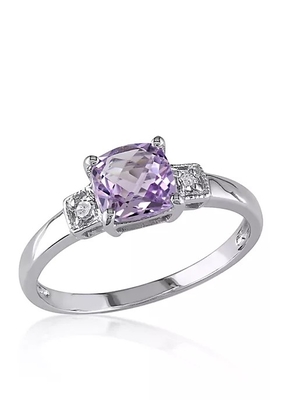 Oval Cut Amethyst and Created White Sapphire 3-Stone Ring in Sterling Silver