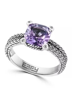 Amethyst and Created White Sapphire Ring With 925  Sterling Silver