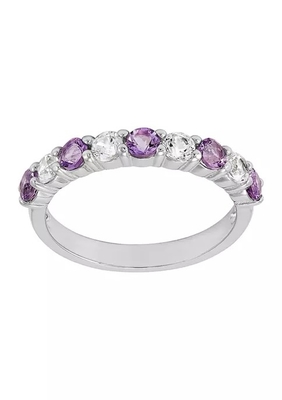 Amethyst and Created White Sapphire Ring With 925  Sterling Silver