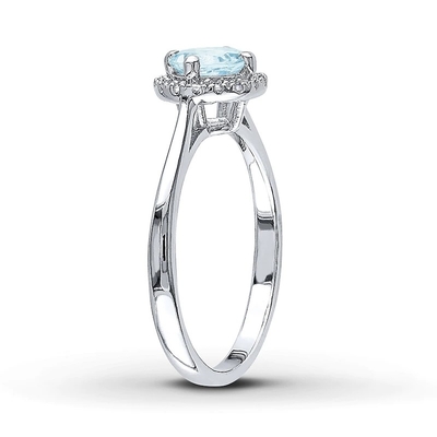Aquamarine Ring 1/15 ct tw Diamonds Sterling Silver For Women