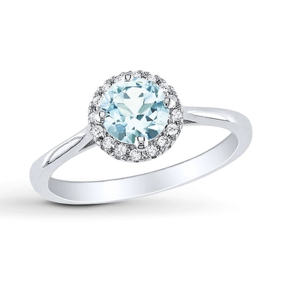 Aquamarine Ring 1/15 ct tw Diamonds Sterling Silver For Women