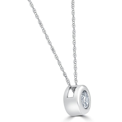 1/4 Ct Round CZ Solitaire Bezel Pendant Necklace 18&quot; 14k White Gold