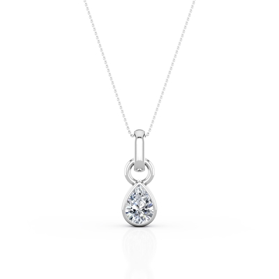 0.33 Carat Pear Cut CZ - Solitaire - Bezel Setting Pendant Necklace - 10K White Gold