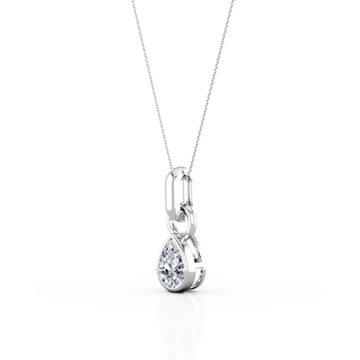 0.33 Carat Pear Cut CZ - Solitaire - Bezel Setting Pendant Necklace - 10K White Gold