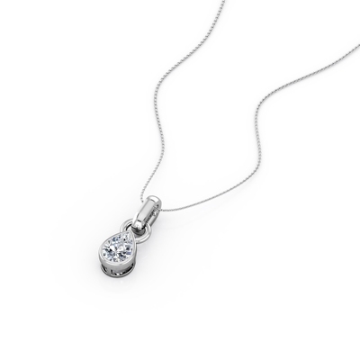0.33 Carat Pear Cut CZ - Solitaire - Bezel Setting Pendant Necklace - 10K White Gold