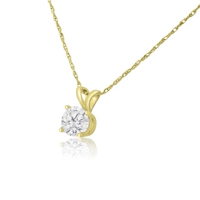 1/2 Carat CZ Solitaire Necklace In 14 Karat Yellow Gold (J-K Color, I1-I2 Clarity)
