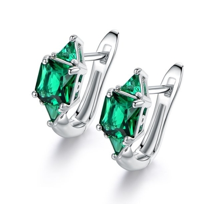 Sterling Silver Emerald Cushion Stud Earrings: May Birthstone for Women