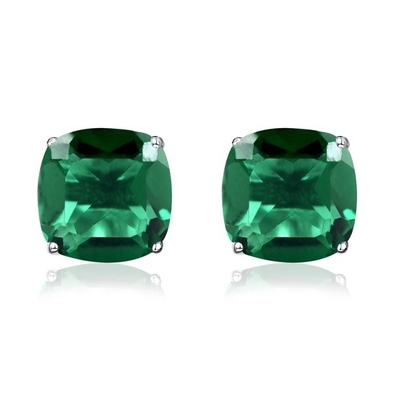 Sterling Silver Emerald Cushion Stud Earrings: May Birthstone for Women