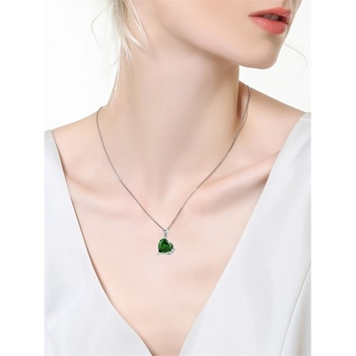 6.06 Carat TCW Heart Cut Gemstone Created Emerald 925 Sterling Silver Necklace Pendant with free 18 Chain
