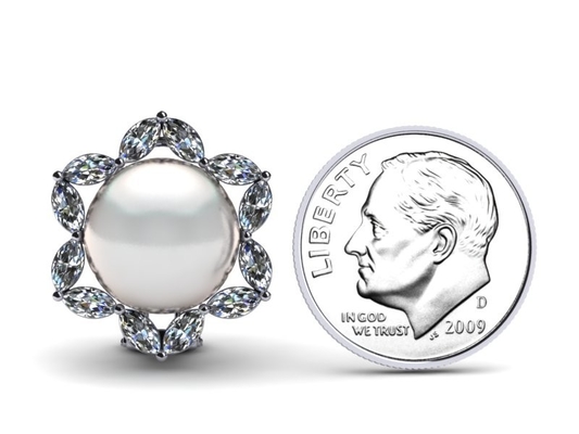 14K White Gold Jewelry &amp; White Freshwater Cultured Pearl Marquise Earring