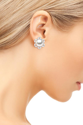 14K White Gold Jewelry &amp; White Freshwater Cultured Pearl Marquise Earring