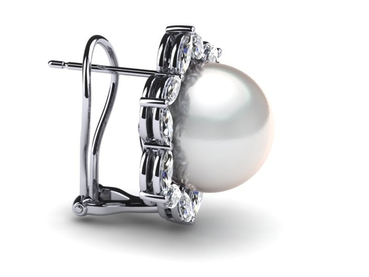 14K White Gold Jewelry &amp; White Freshwater Cultured Pearl Marquise Earring