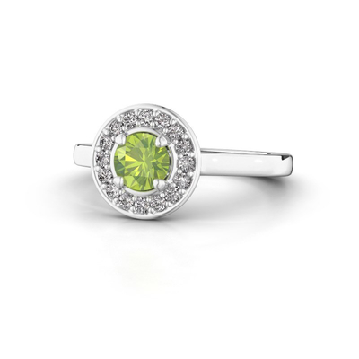 Halo Platinum Halo Ring with A Big Peridot Embraced By Smaller Sized Gemstones