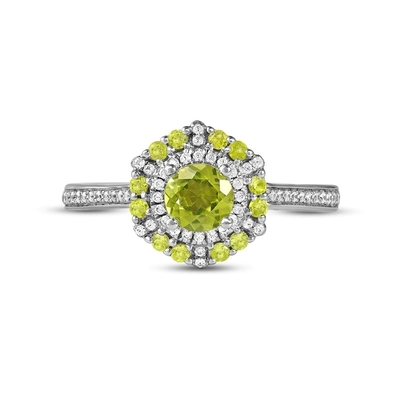 Green Peridot &amp; CZ Ring 1/6 ct tw 10K White Gold In Silver