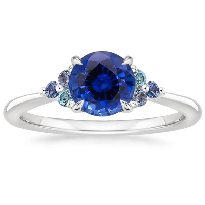 Lab Created Sapphire Capella Three Stone Lab CZ Ring Set with 9x7mm Blue Oval Lab Created Sapphire