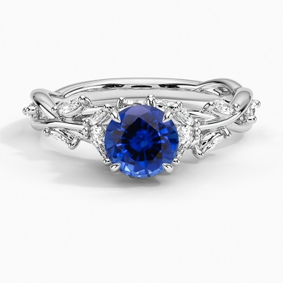 Lab Created Sapphire Capella Three Stone Lab CZ Ring Set with 9x7mm Blue Oval Lab Created Sapphire