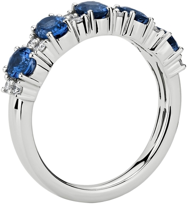 Blue Oval Lab Created Sapphire and CZ Five-Stone Ring With Silver